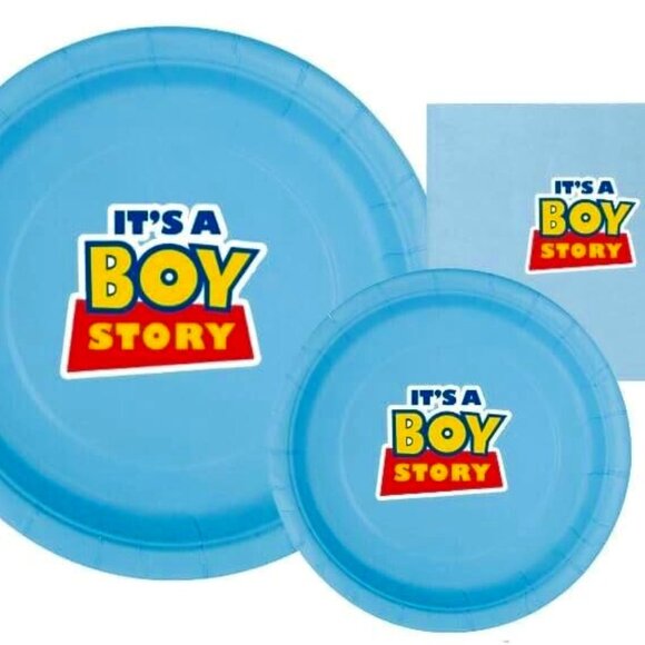Its a Boy Story Party Plates & Napkins Set, Boy Birthday Party Supplies, Cartoon - Picture 1 of 3